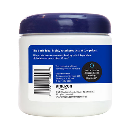 Amazon Basics Healing Ointment & Skin Protectant for Dry & Cracked Skin, Chapped Lips, Minor Cuts and Scrapes, Moisturizing Barrier Cream, Fragrance Free, 14 oz, 1-Pack Amazon Basics