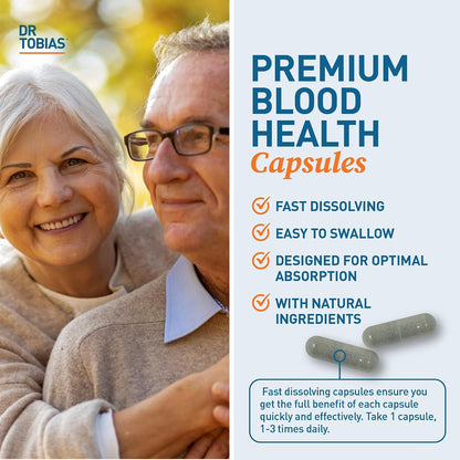 Dr. Tobias Blood Pressure Support Supplement with Hawthorn, Hibiscus Flower, Olive Leaf & Garlic, Supports Normal Circulatory Health with Vitamins C, B6, B12, Niacin, Folate & Herbs, 90 Capsules