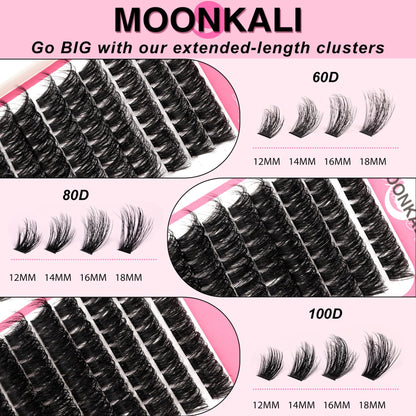 Lash Clusters 60D 80D 100D Mix Individual Lashes Clusters Luxury Versatile 3D Full Eyelash Clusters 12-18MM Thick Volume Cluster Eyelash Extensions Waterproof D Curly DIY Fake Mink Eyelashes Extension MOONKALI