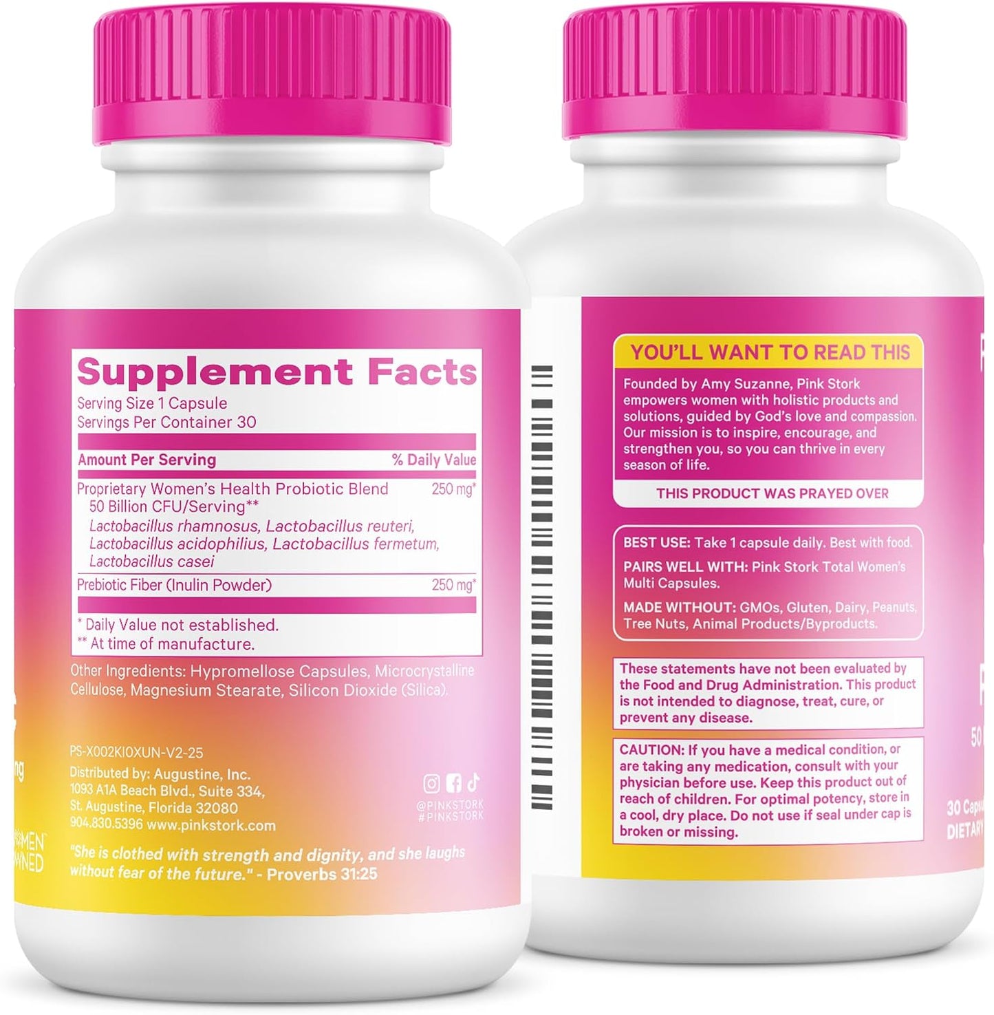 Pink Stork Women's Probiotic, 50 Billion CFU, 30 Count | Clinically Studied Strains, Vaginal, Gut, Urinary + Hormone Support, pH Balance, Yeast & Odor, Probiotic Prebiotic Blend
