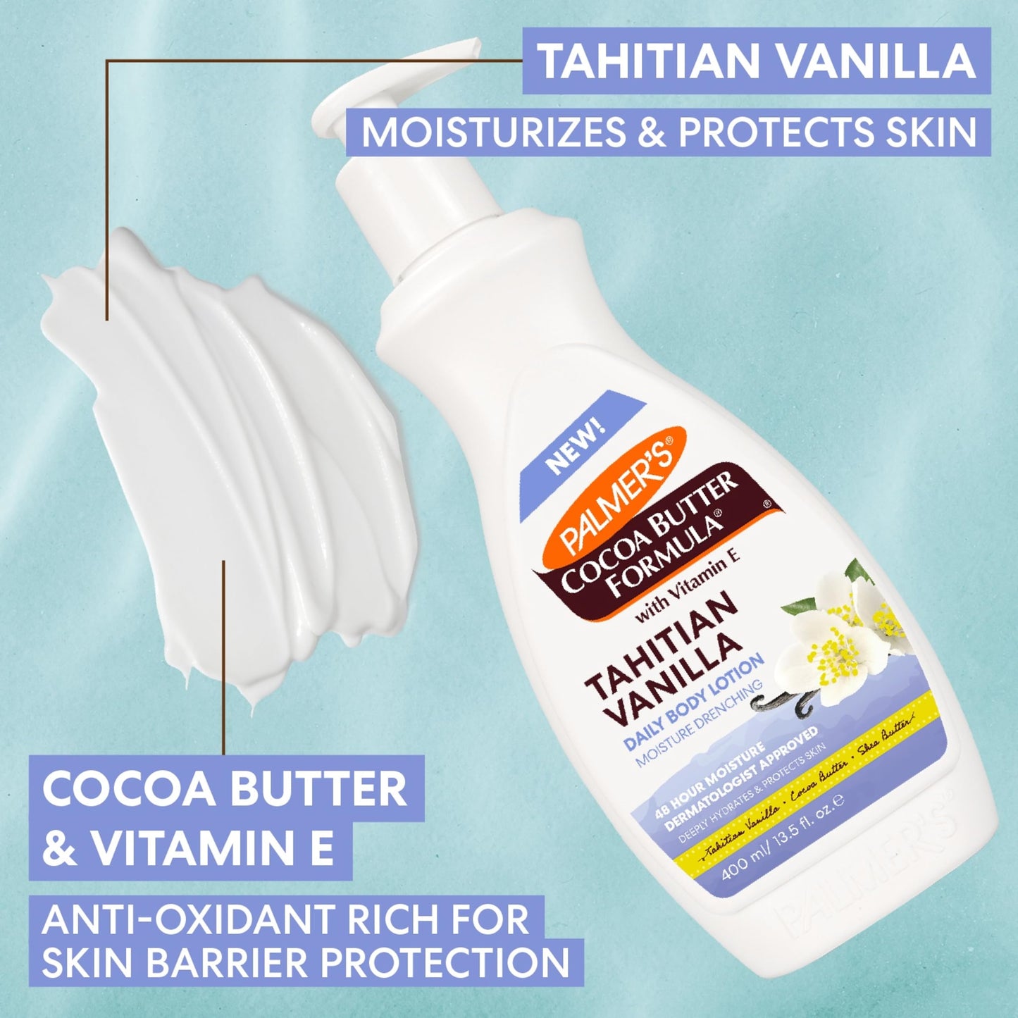 Palmer's Cocoa Butter Formula Tahitian Vanilla Body Lotion, 13.5 Oz, Daily Moisturizing Lotion for Dry Skin with Shea Butter & Vitamin E Palmer's