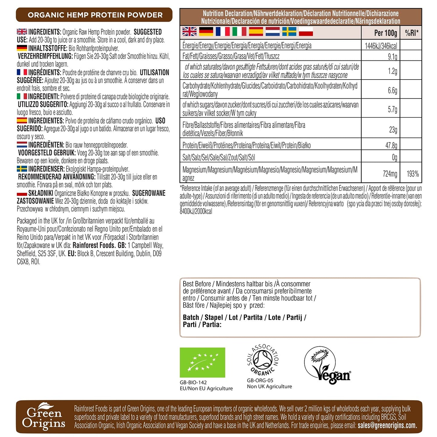Rainforest Foods Organic Raw Hemp Protein Powder 900g Rainforest FoodsBuy Supplements Australia
