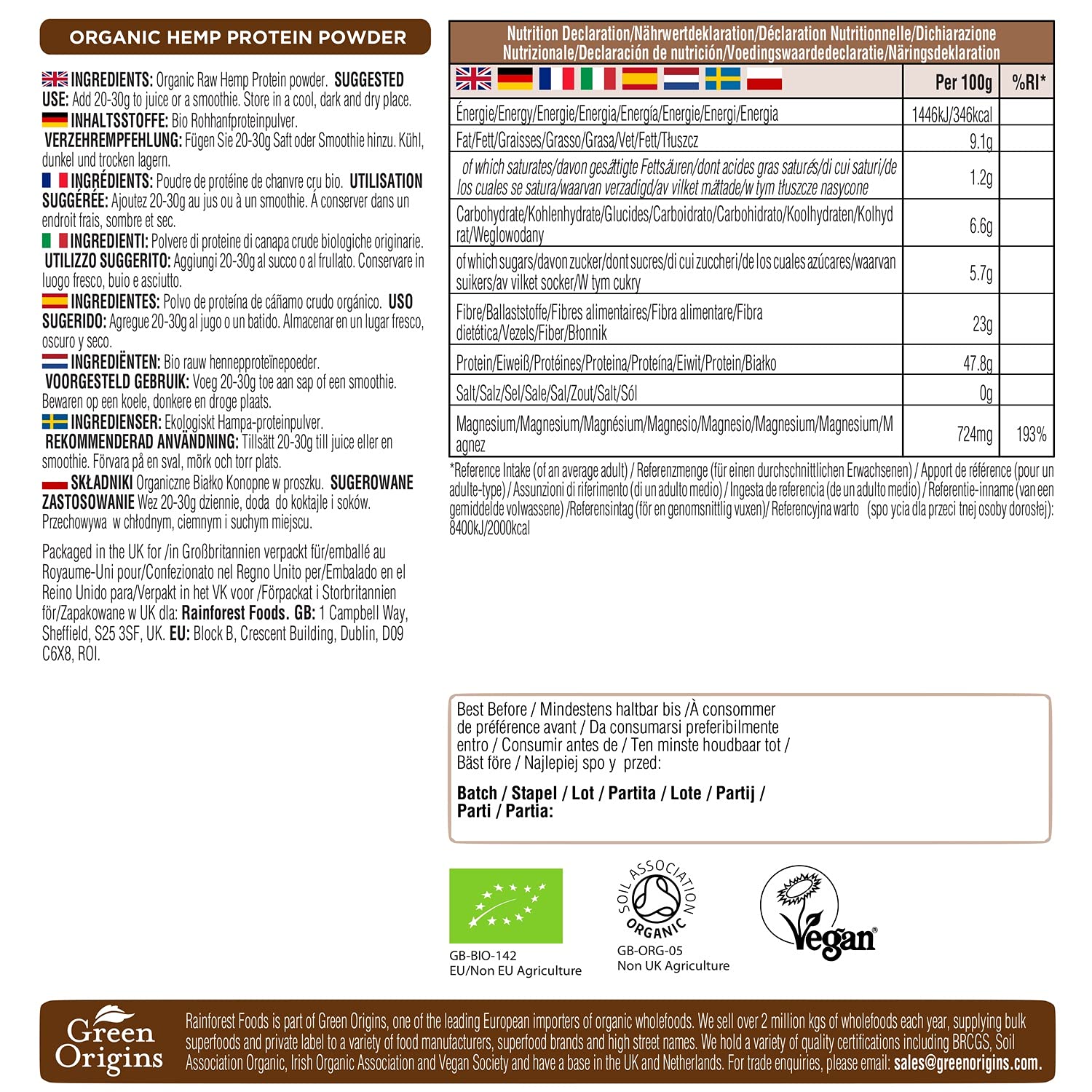 Rainforest Foods Organic Raw Hemp Protein Powder 900g Rainforest FoodsBuy Supplements Australia