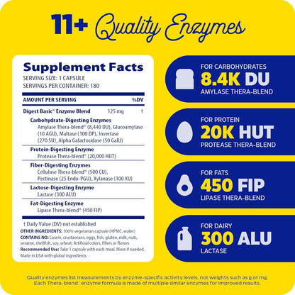 Enzymedica Digest Basic - Helps Gas & Bloating - 180 Caps Gsupps Australia