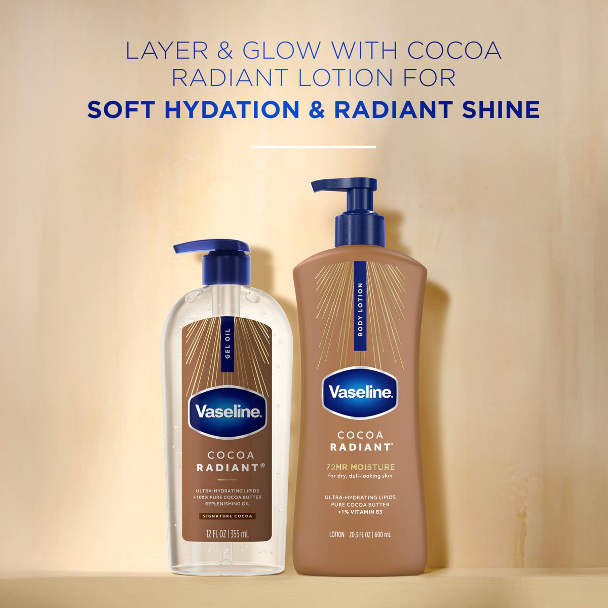 Vaseline Cocoa Radiant Body Gel Oil for Glowing Skin with Cocoa Butter 12oz Vaseline