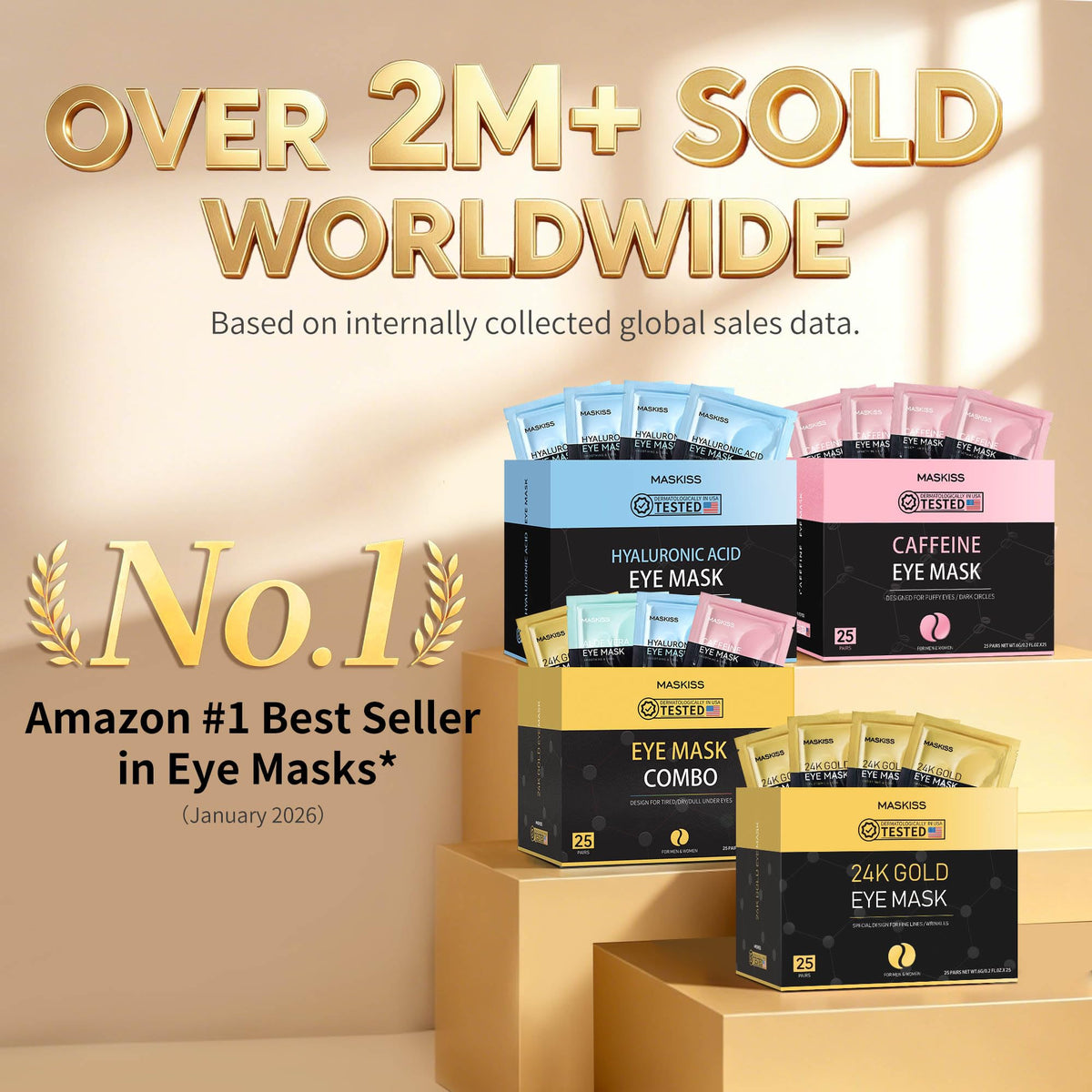 Maskiss 24k Gold Under Eye Patches (50 Pairs), eye mask, Collagen Skin Care Products, Eye Patches for Puffy Eyes, eye masks for dark circles and puffiness Maskiss