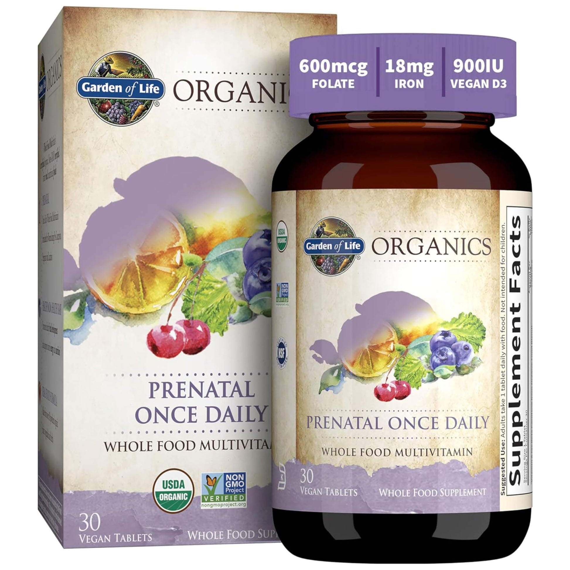 Garden of Life Prenatal Vitamins for Women, Organics Folate for Energy & Healthy Fetal Development, Non-constipating Iron, Vitamin C, B6, B12, D3, Non-GMO, Gluten-Free, Vegan, 90 Day Supply Gsupps Australia