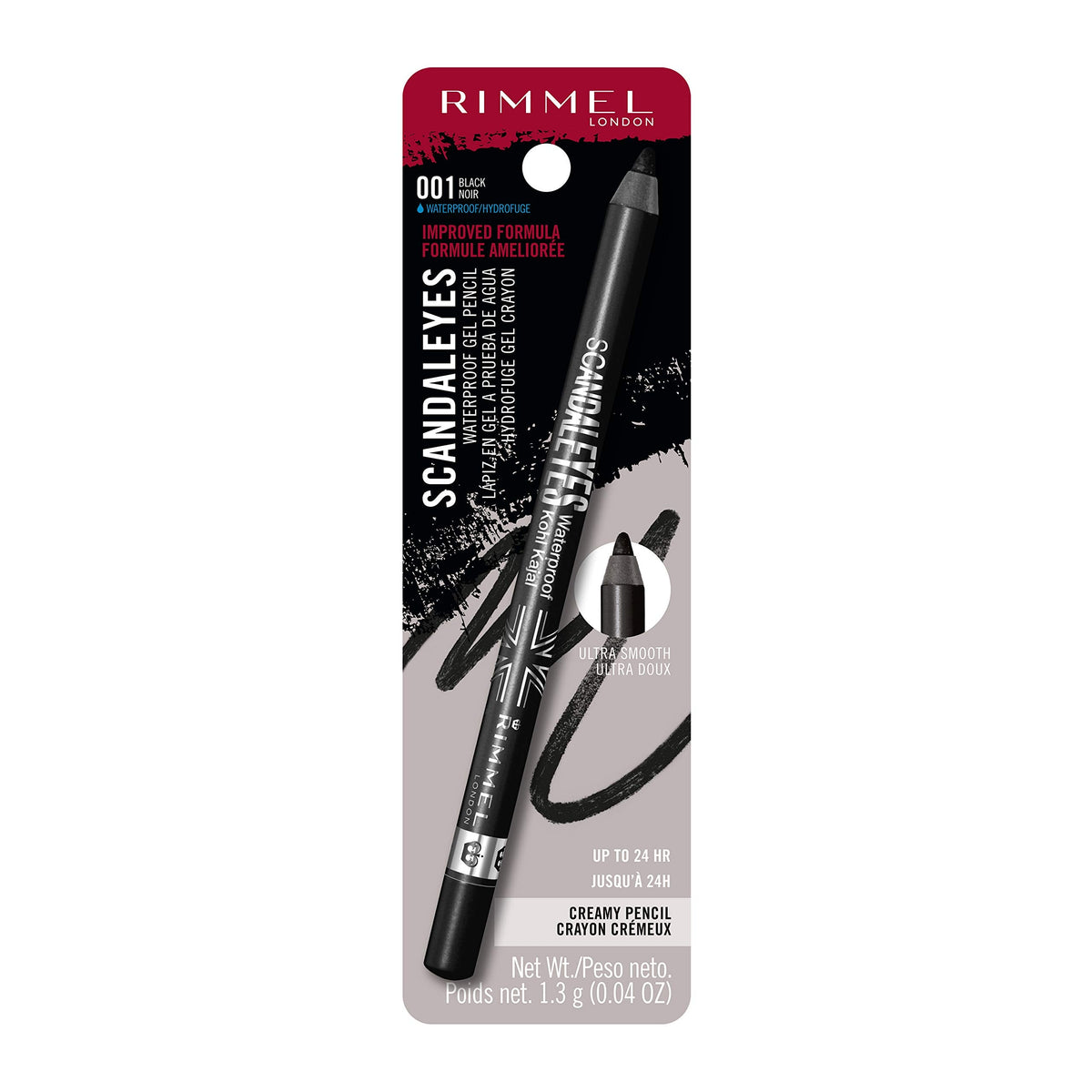 Rimmel London Scandaleyes Waterproof Gel Pencil Eyeliner, Long-Wearing, Ultra-Smooth, Smudge-Proof, 001, Black, 0.04oz Rimmel