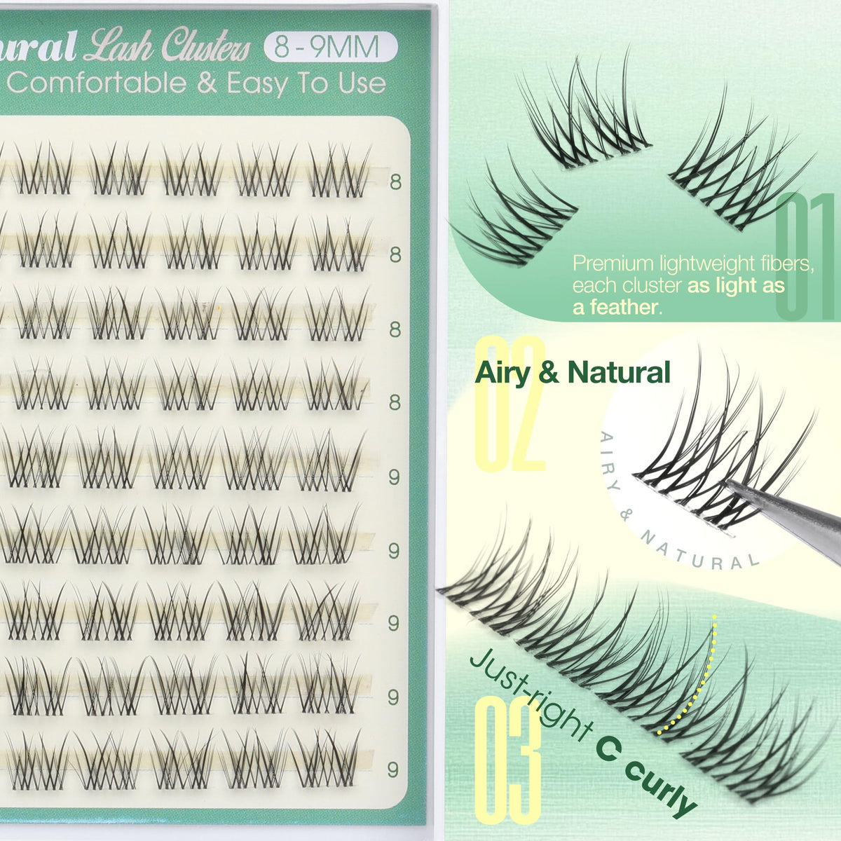Short Lash Clusters 8-9MM Natural Eyelash Clusters Invisible Band Cluster Eyelash Extensions Wispy Cluster Lashes C Curly Individual Lashes 90PCS DIY Lash Extension by Lvmixwig Lvmixwig