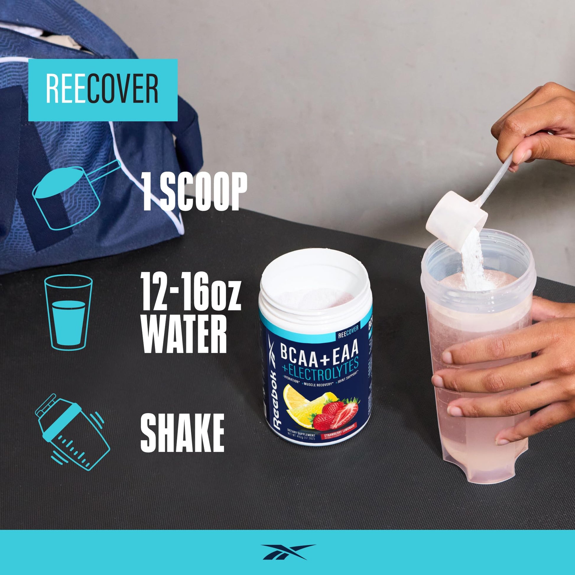 Reebok REEcover Amino Acids + Electrolytes | 8g EAAs, 5g BCAAs, Hydration Matrix | Muscle Recovery, Strength | Post-Workout Support Reebok buy australia supplements