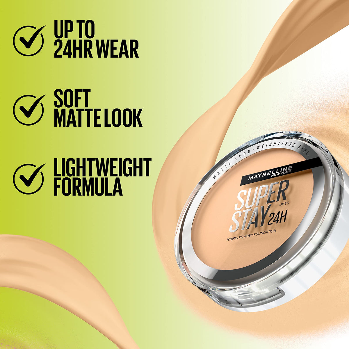 Maybelline Super Stay Up to 24HR Hybrid Powder-Foundation, Medium-to-Full Coverage Makeup, Matte Finish, 220, 1 Count MAYBELLINE