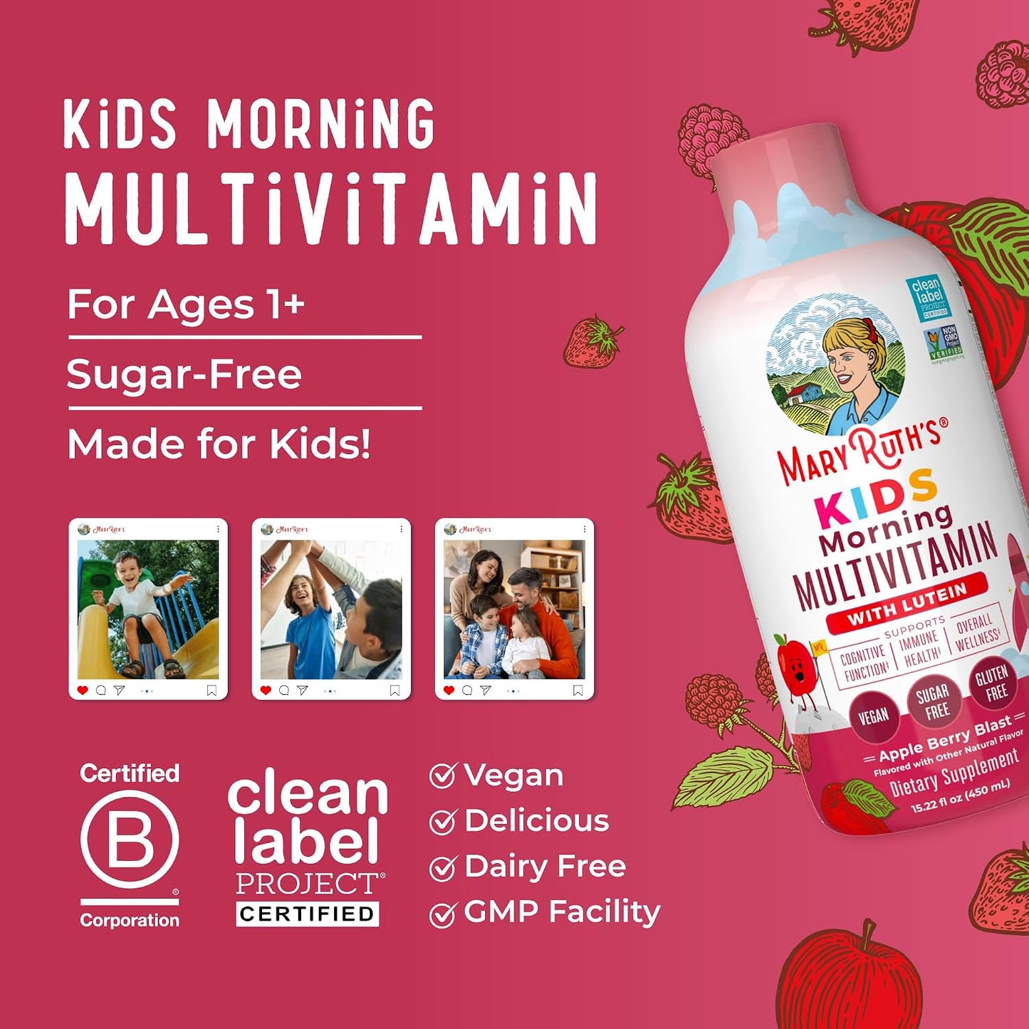 MARYRUTH'S Liquid Morning Multivitamin for Kids | Kids Multivitamin | Immune Support Supplement | Vitamin C | Vitamin D | Essential Nutrients | Vegan | 30-180 Servings | 15.22 fl oz