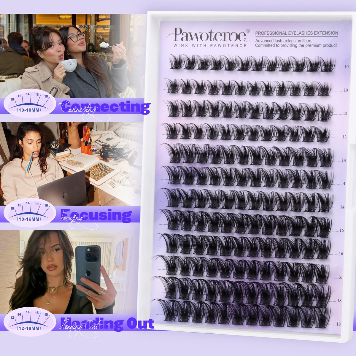 Pawotence Lash Clusters Wispy Kira Cluster Eyelash Extensions 10-18mm Individual Lashes DIY Cluster Lashes Extension Soft Comfortable Eyelash Clusters with Thin Band Pawotence