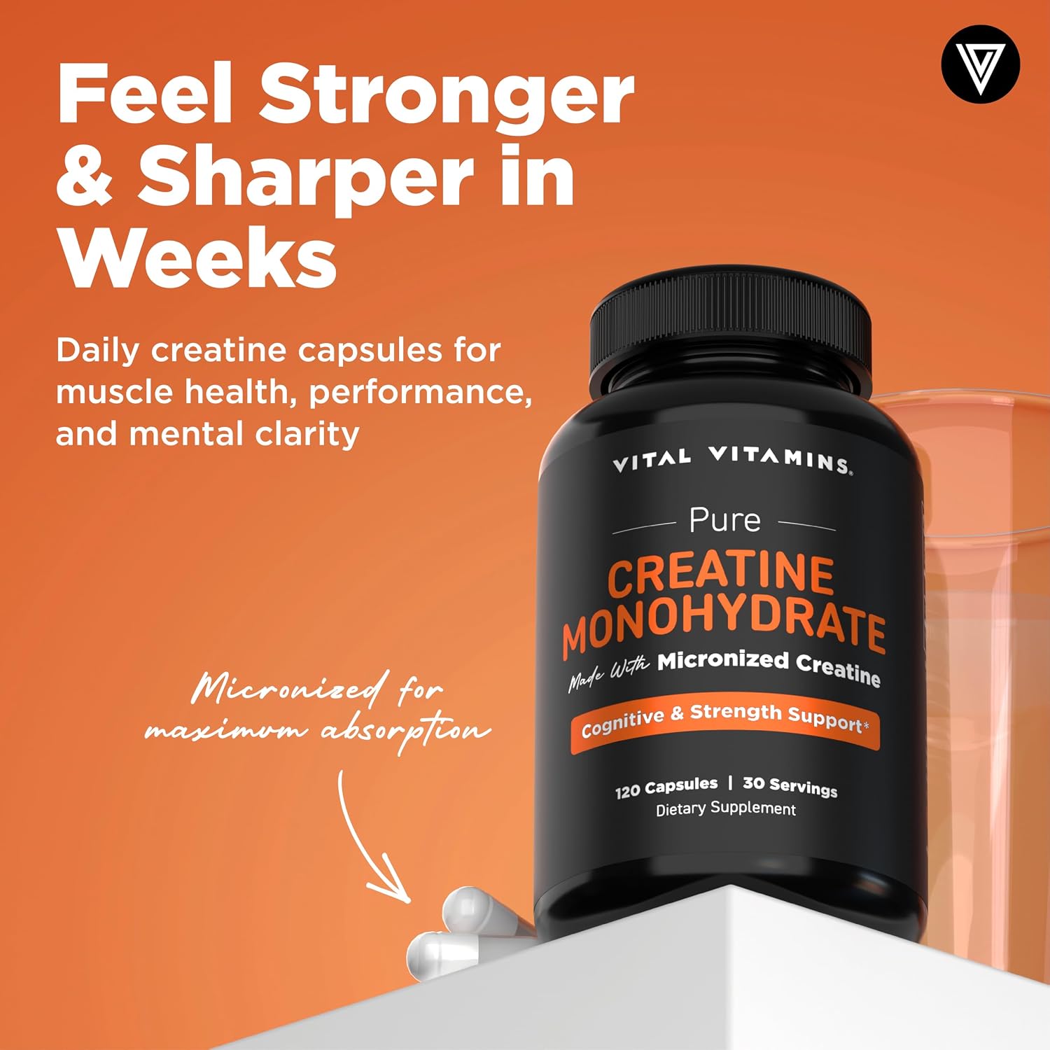 Vital Vitamins Creatine Monohydrate Pills, 3g for Women & Men | Supports Muscle Health, Energy & Cognitive Clarity, Micronized, Easy to Swallow, Non-GMO, 120 Capsules Gsupps Australia