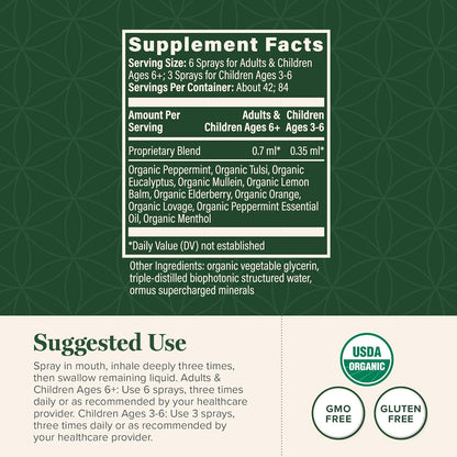 Global Healing Organic Lung Health Supplement - Herbal Nasal Decongestant Spray for Lung Cleanse, Respiratory Support and Mucus Relief To Breath Easy - Normal Nose Allergy and Sinus Defense - 1 Fl Oz