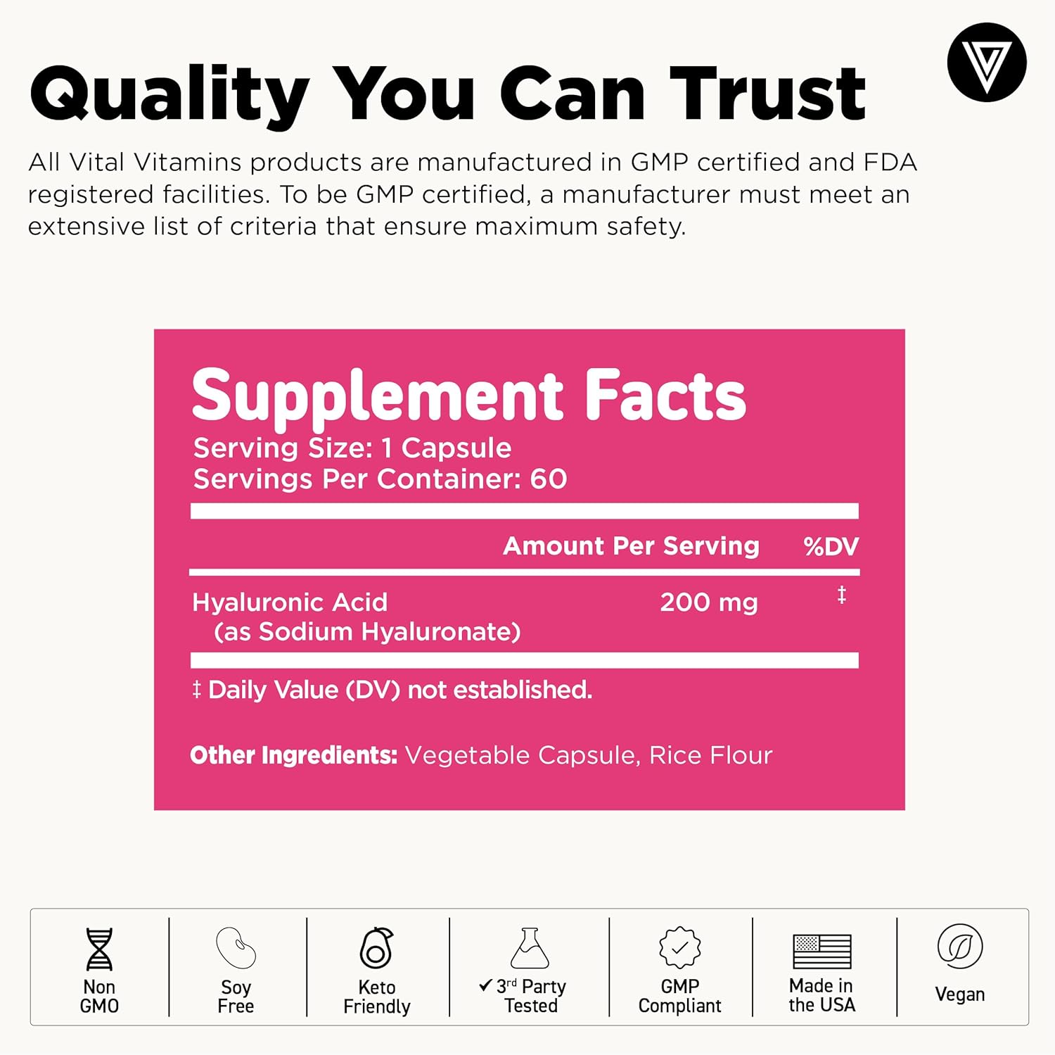 Vital Vitamins Pure Hyaluronic Acid 60 ct + Astaxanthin 60 ct Gsupps Australia