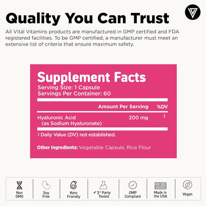 Vital Vitamins Pure Hyaluronic Acid 60 ct + Astaxanthin 60 ct Gsupps Australia