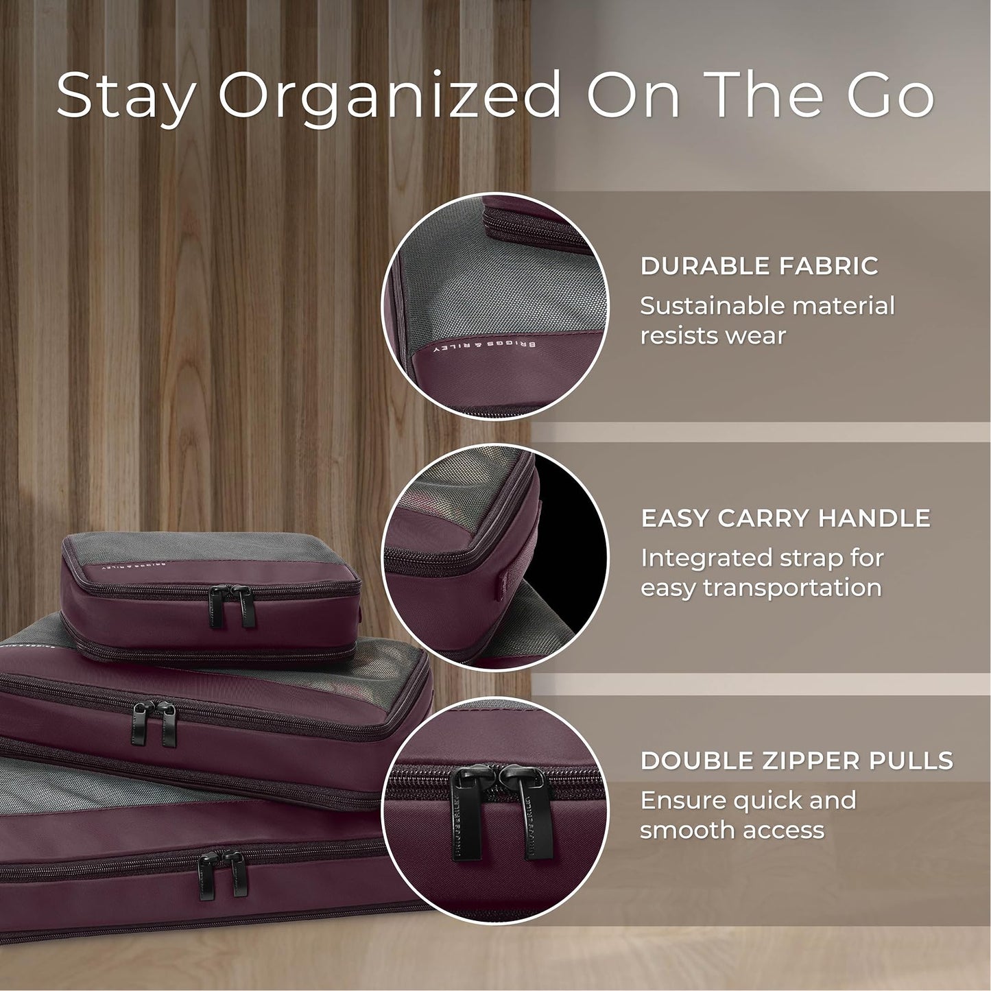 Briggs & Riley Compression Packing Cube Set for Women & Men - Bag Organizer for Checked Suitcase & Luggage, Pack Accessories for Vacation - 3-Piece, Black Gsupps Australia