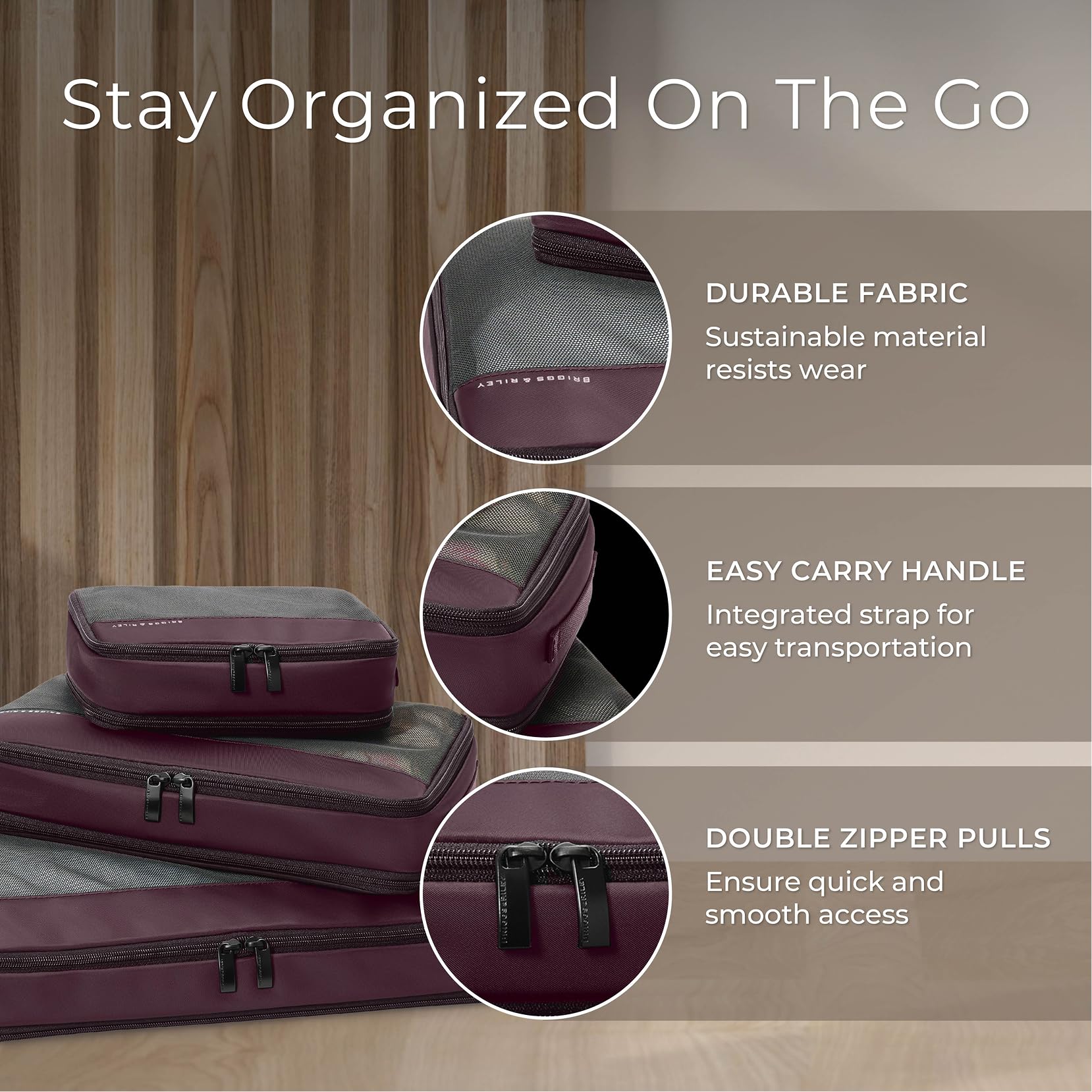 Briggs & Riley Compression Packing Cube Set for Women & Men - Bag Organizer for Checked Suitcase & Luggage, Pack Accessories for Vacation - 3-Piece, Black Gsupps Australia