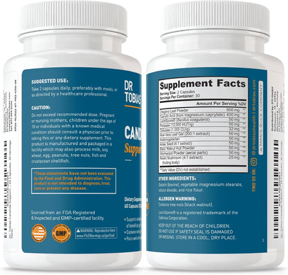 Dr. Tobias Candida Support, Gut Flora Balance Complex with Oregano, Caprylic Acid, Enzymes & Probiotics, Support Intestinal Detox Cleanse & Gut Health for Women & Men, 60 Capsules, 30 Servings