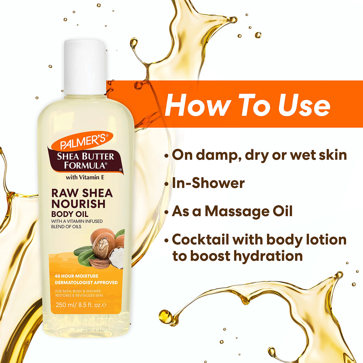 Palmer's Shea Formula Raw Shea Body Oil with Vitamin E, Deep Body Moisturizer to Soothe & Nourish Dry, Sensitive & Eczema-Prone Skin, 8.5 oz Palmer's
