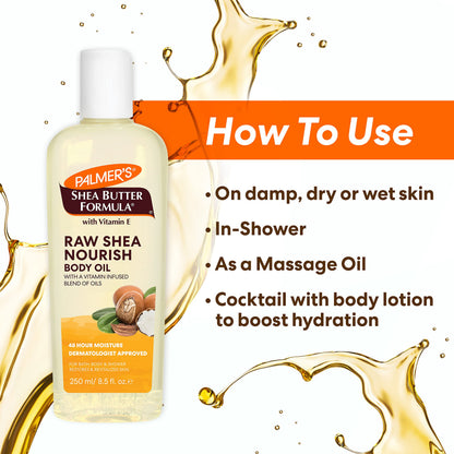 Palmer's Shea Formula Raw Shea Body Oil with Vitamin E, Deep Body Moisturizer to Soothe & Nourish Dry, Sensitive & Eczema-Prone Skin, 8.5 oz Palmer's