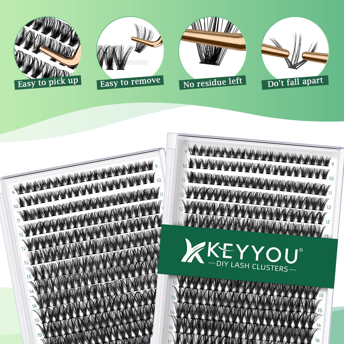 KEYYOU Lash Clusters, 40D 9-18MIX D Curl for DIY Natural Volume KEYYOU