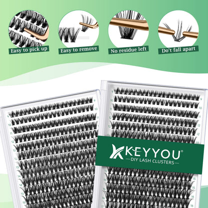 KEYYOU Lash Clusters, 40D 9-18MIX D Curl for DIY Natural Volume KEYYOU