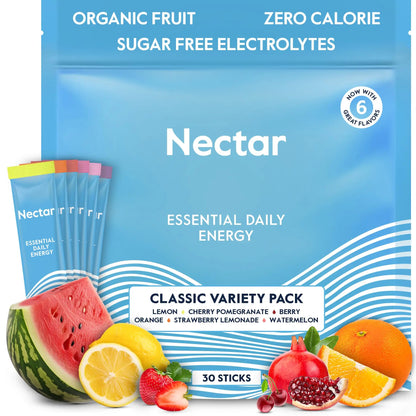 Nectar Energy Booster - Organic Caffeine, B12 & Electrolytes - Sugar Free & Zero Calorie – Healthy Coffee, Energy Drink & Soda Alternative – Hydration & Energy Supplement (Variety 30 Powder Packets) Nectar