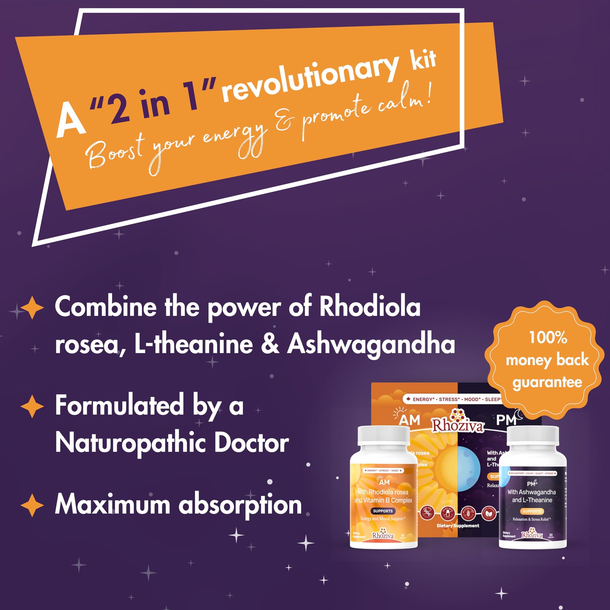 AM PM Multivitamin - Cortisol Supplements for Women and Men with L-Theanine, Ashwagandha - Rhodiola Rosea Supplement 200mg - Vitamin B Complex - Nootropics - Day and Night Vitamins for Women & Men Rhoziva buy australia supplements