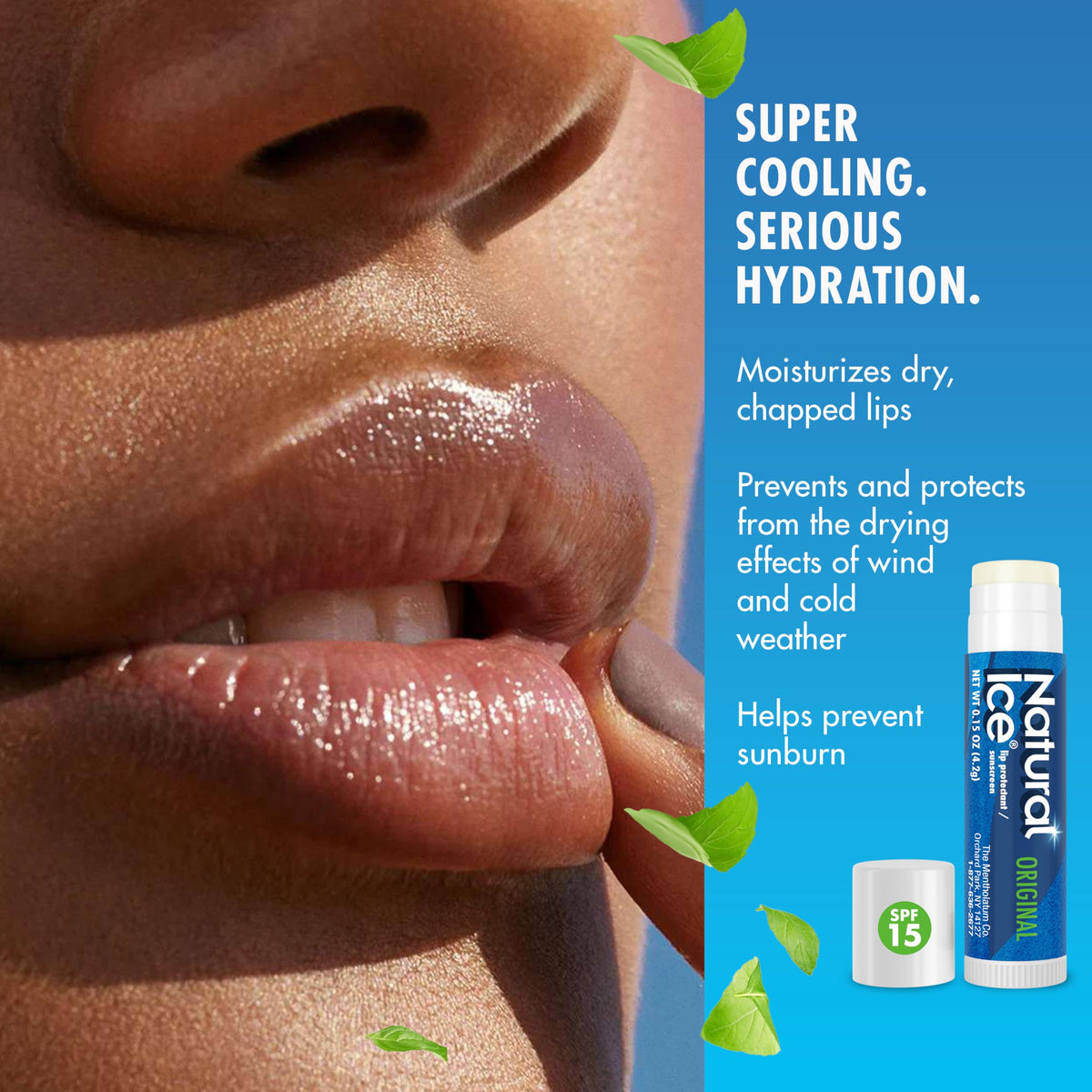 Mentholatum Natural Ice Original Medicated Lip Balm, Hydrating Lip Care for Dry, Chapped Lips, Moisturizing Formula with SPF 15 Helps Prevent Sunburn, Protection for Smooth, Soft Lips (Pack of 12) Natural Ice