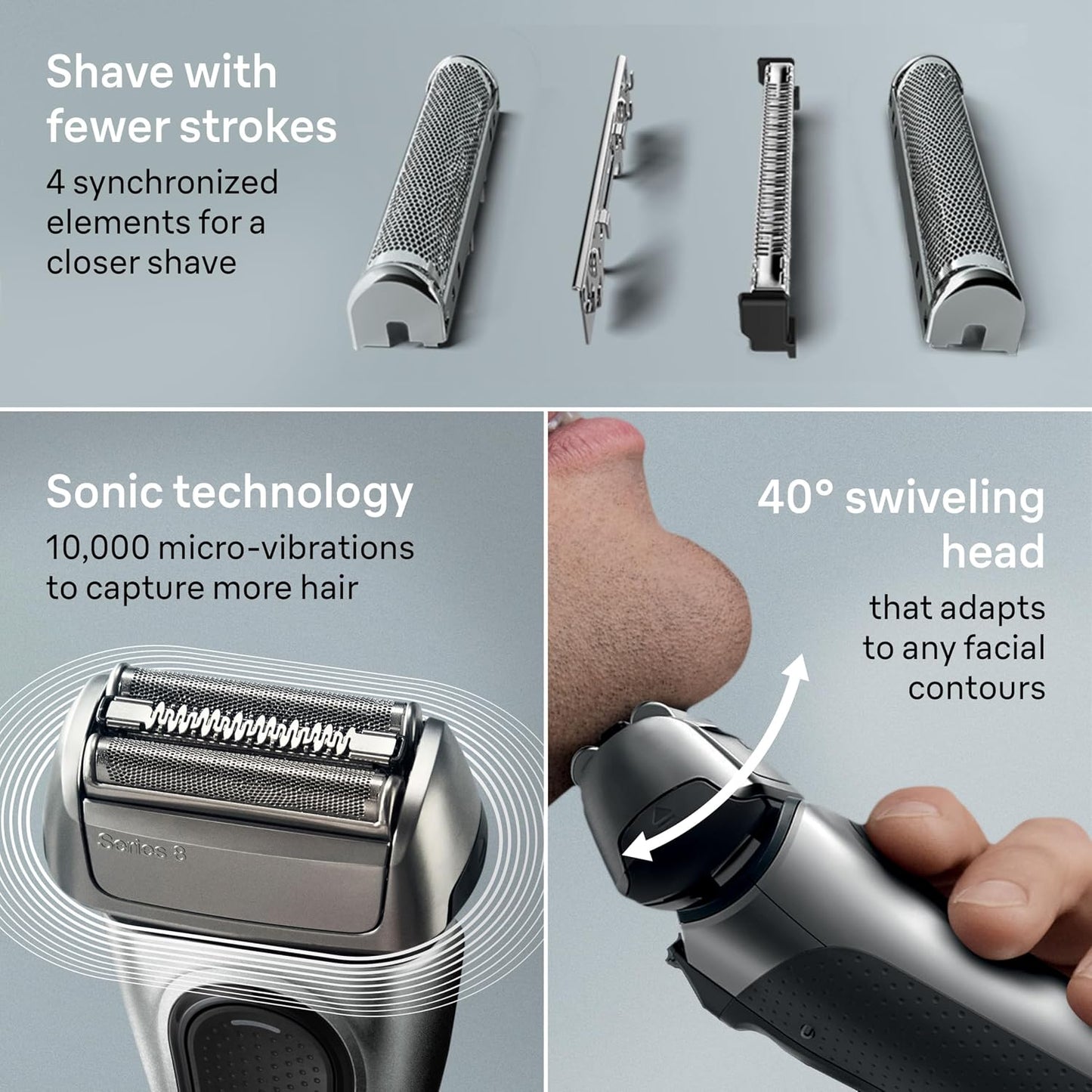 Braun Series 8 Electric Razor for Men, with 4+1 Shaving Elements & Precision Long Hair Trimmer, Close & Gentle Even on Dense Beards, Wet & Dry Electric Razor with 60min Runtime, 8517s Galvano Silver Gsupps Australia