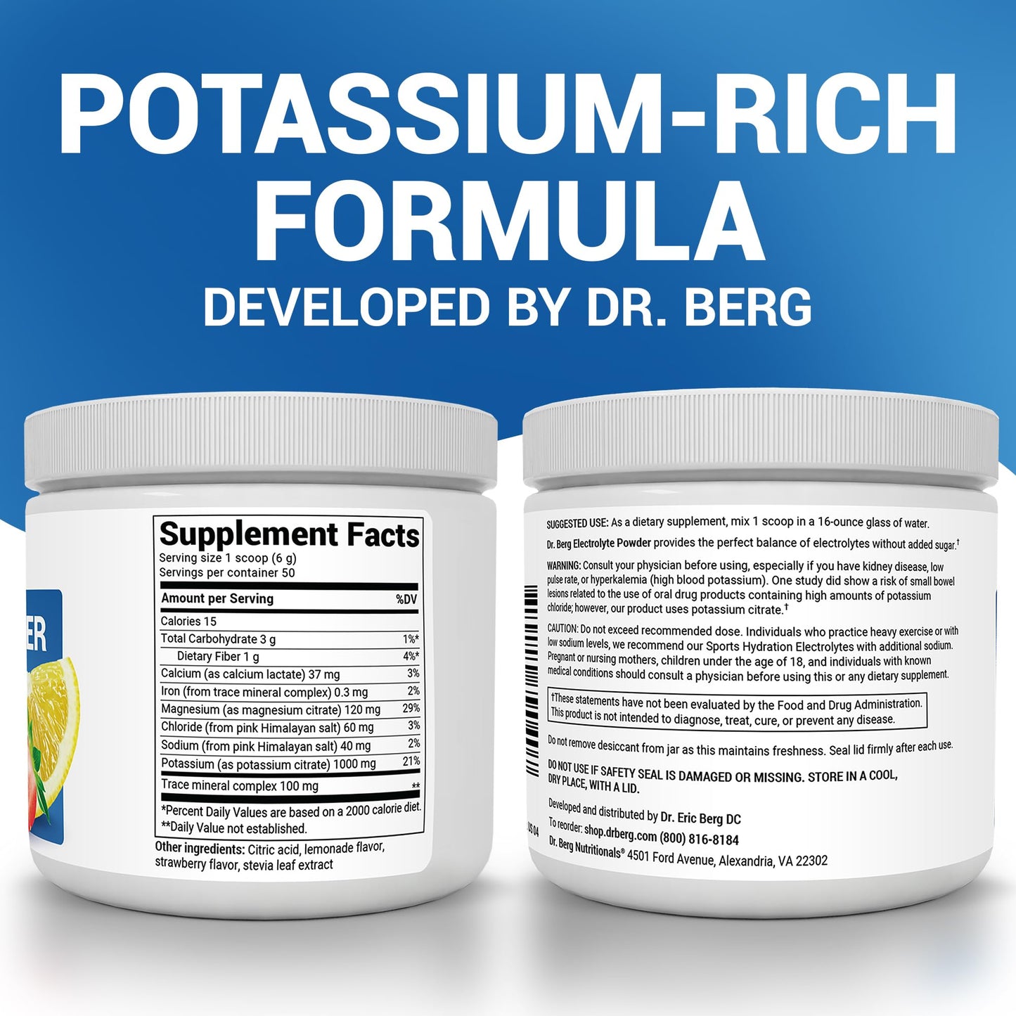 Dr. Berg Zero Sugar Hydration Keto Electrolyte Powder - Enhanced w/ 1000 mg of Potassium & Real Pink Himalayan Salt (NOT Table Salt) - Strawberry Lemonade Hydration Drink Supplement - 50 Servings Dr. Berg Nutritionals