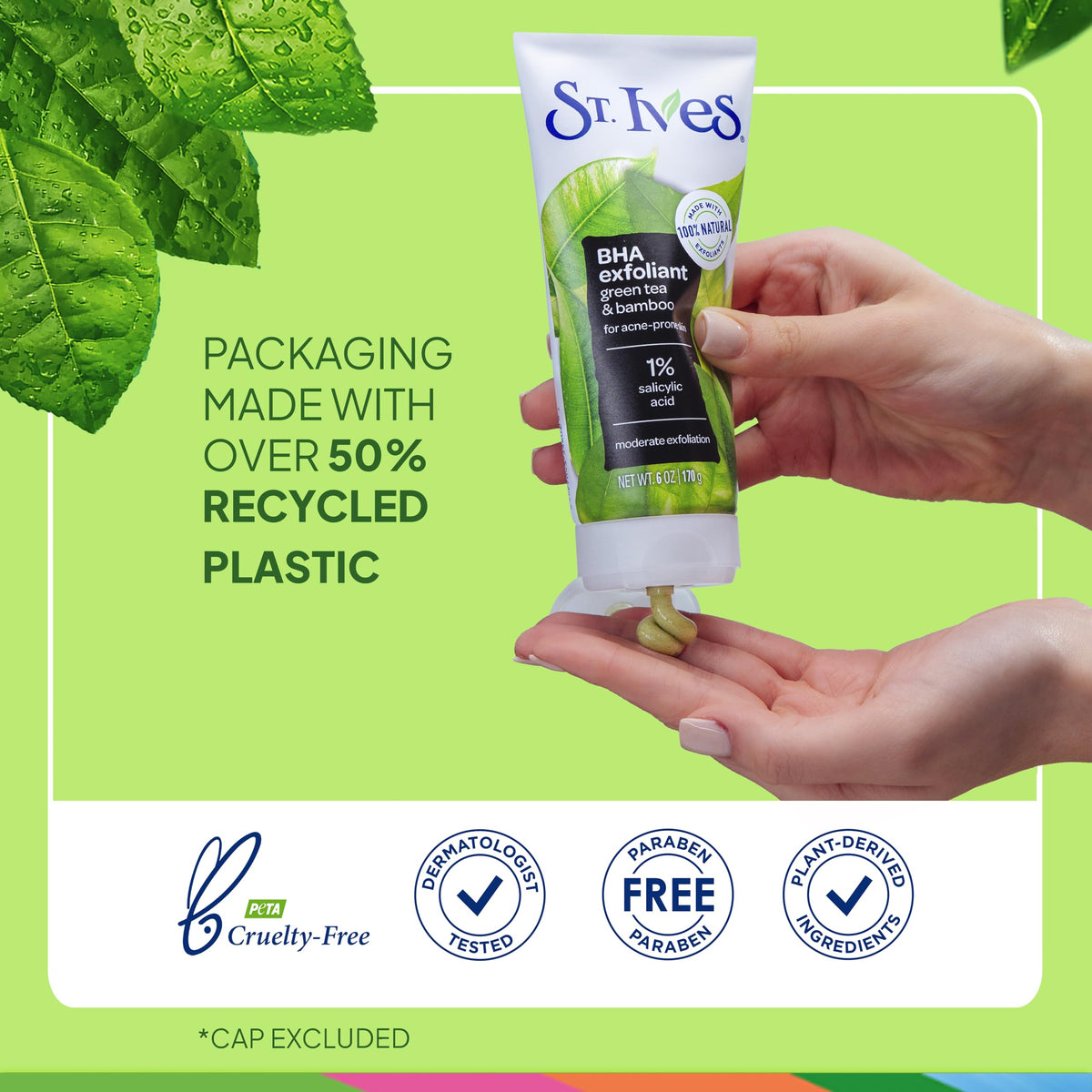 St. Ives Blackhead Clearing Face Scrub, Clears Blackheads & Unclogs Pores, Green Tea & Bamboo, Salicylic Acid Acne Treatment Facial Scrub, Moderate Exfoliator Skin Care with Natural Exfoliants 6 oz St. Ives