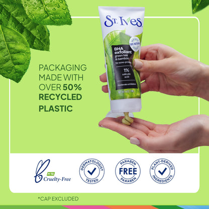 St. Ives Blackhead Clearing Face Scrub, Clears Blackheads & Unclogs Pores, Green Tea & Bamboo, Salicylic Acid Acne Treatment Facial Scrub, Moderate Exfoliator Skin Care with Natural Exfoliants 6 oz St. Ives