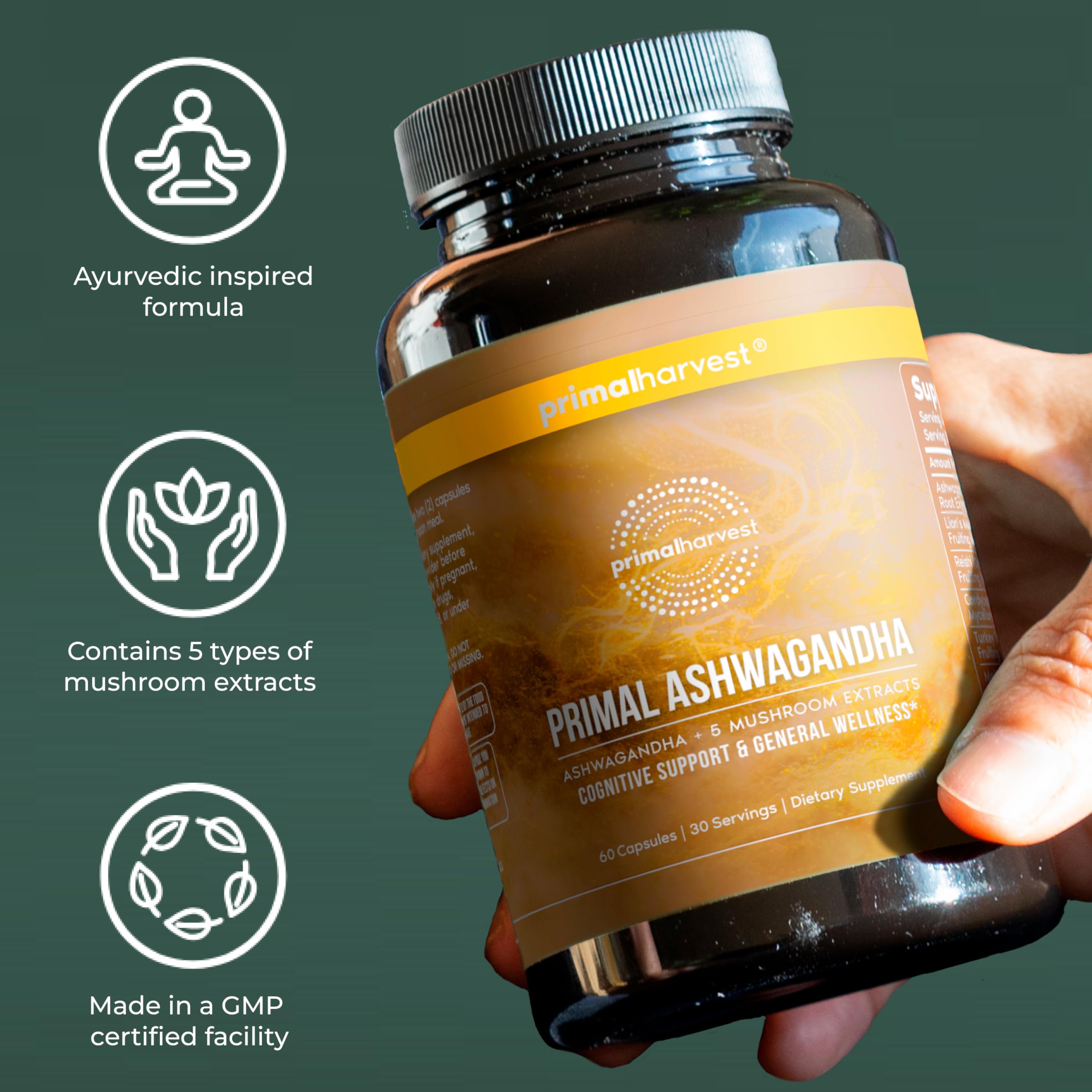 Primal Harvest Ashwagandha Supplement with 5 Mushroom Extracts: Lion’s Mane, Reishi, Cordyceps, Turkey Tail & Maitake for Immune Support & Cognitive Health Primal Harvest buy australia supplements