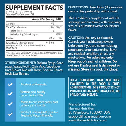 L-Arginine with L-Citrulline and Beet Root Gummies, Sour Berry, 30 Servings | Vegan, Non-GMO Nitric Oxide Supplement for Energy, Endurance, and Recovery Support, Energizing Sour Berry Flavor Gsupps Australia
