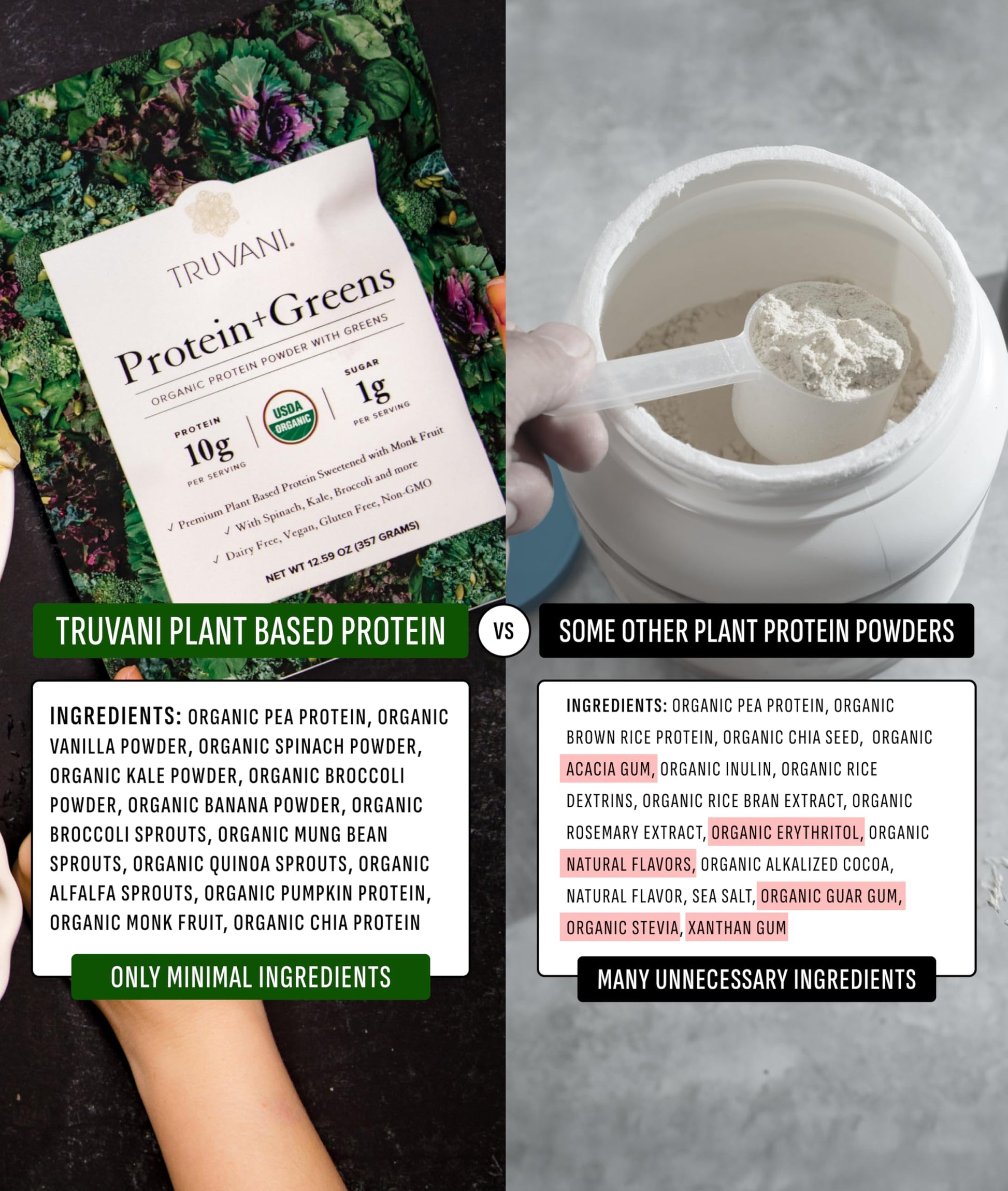 Truvani Protein + Greens Supplement | Spinach, Kale & Broccoli | 10g Organic Plant Based Protein | 20 Servings | USDA Organic | Gluten & Dairy Free Truvani buy australia supplements