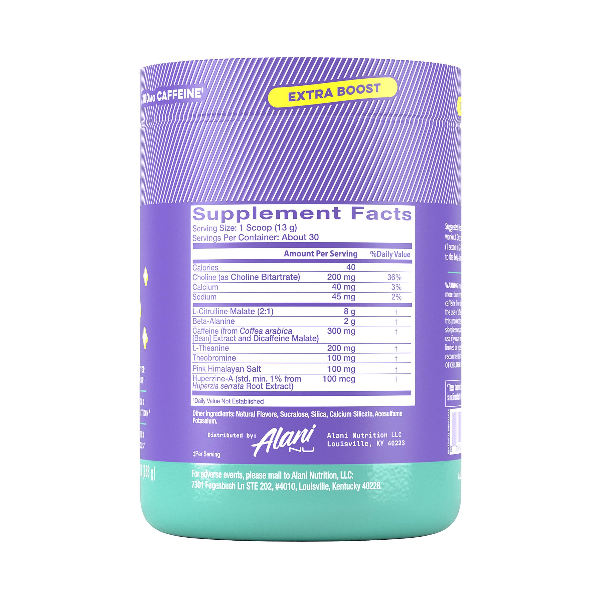 Alani Nu Pre Workout+ Powder Frozen Lemonade, Extra Boost, Sugar Free, 300mg Caffeine, L-Theanine, Beta-Alanine, Citrulline, 30 Servings Alani Nu buy australia supplements