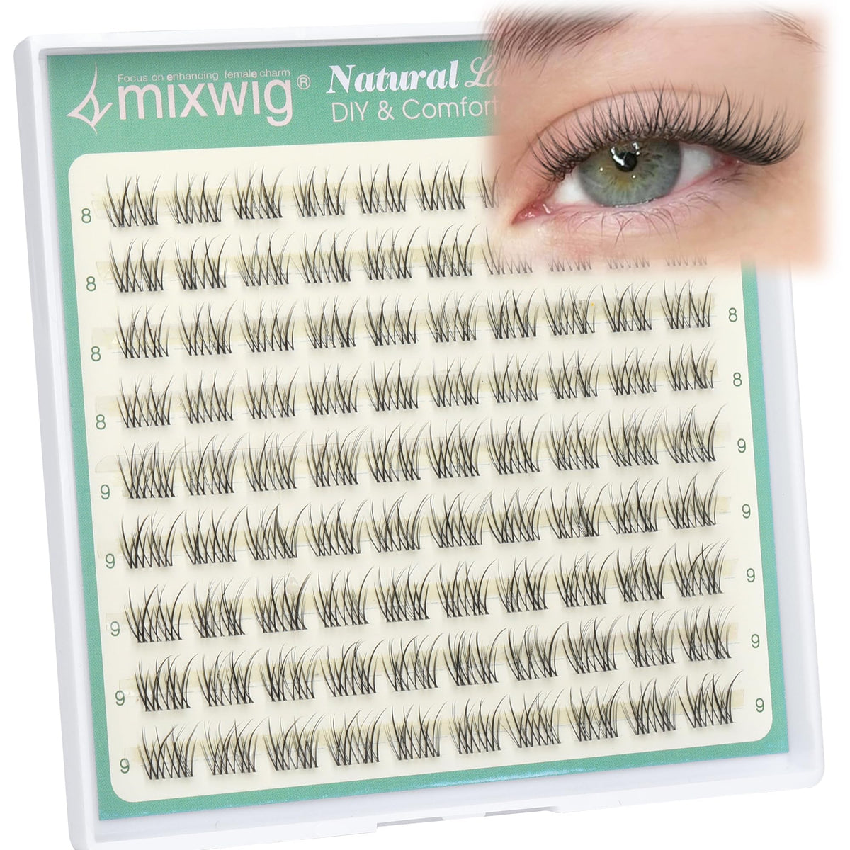 Short Lash Clusters 8-9MM Natural Eyelash Clusters Invisible Band Cluster Eyelash Extensions Wispy Cluster Lashes C Curly Individual Lashes 90PCS DIY Lash Extension by Lvmixwig Lvmixwig