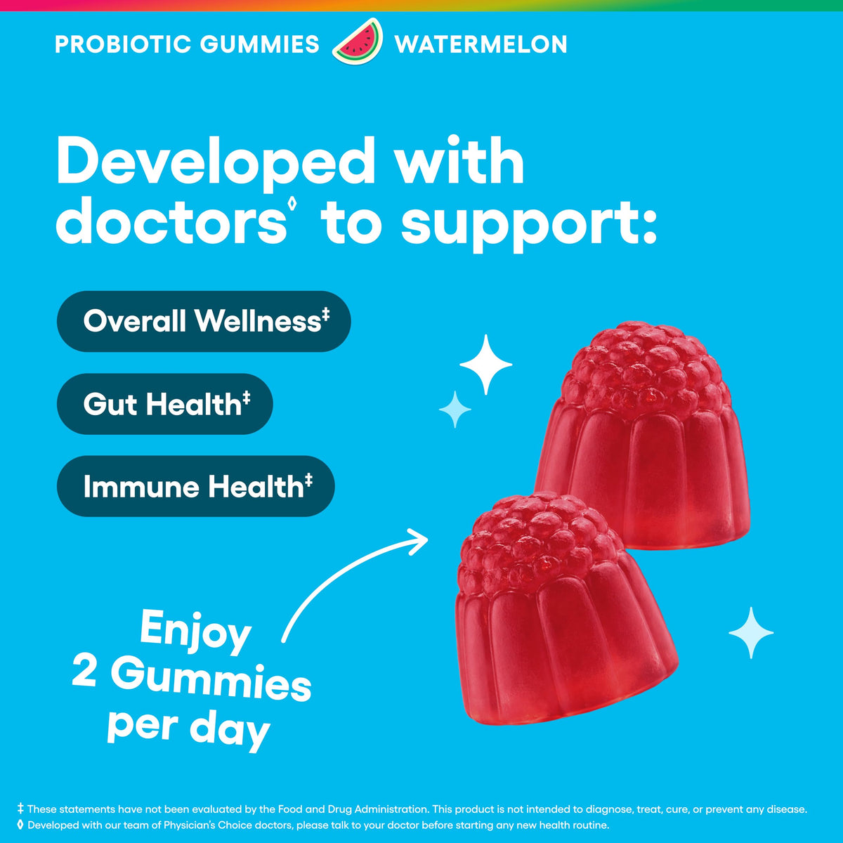 Physician's CHOICE Probiotic Gummies with Vitamin D & Prebiotic Fiber - Sugar Free - 1B CFUs of Clinically Studied Probiotic - Supports Immune & Gut Health Physician's CHOICE