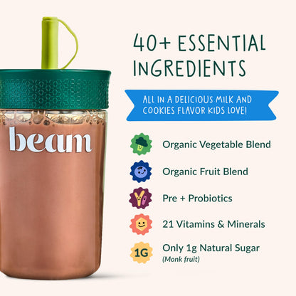Beam Kids Multivitamin Powder – Kids Vitamins with Greens, Probiotic & Prebiotic, Immune Support for Children & Toddlers, No Artificial Sweeteners, For Picky Eaters, Beam