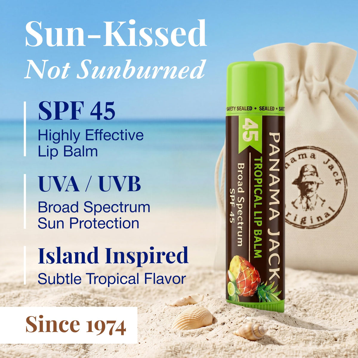 Panama Jack Sunscreen Lip Balm SPF 45 Broad Spectrum, Moisturizing, 4 Pack Panama Jack