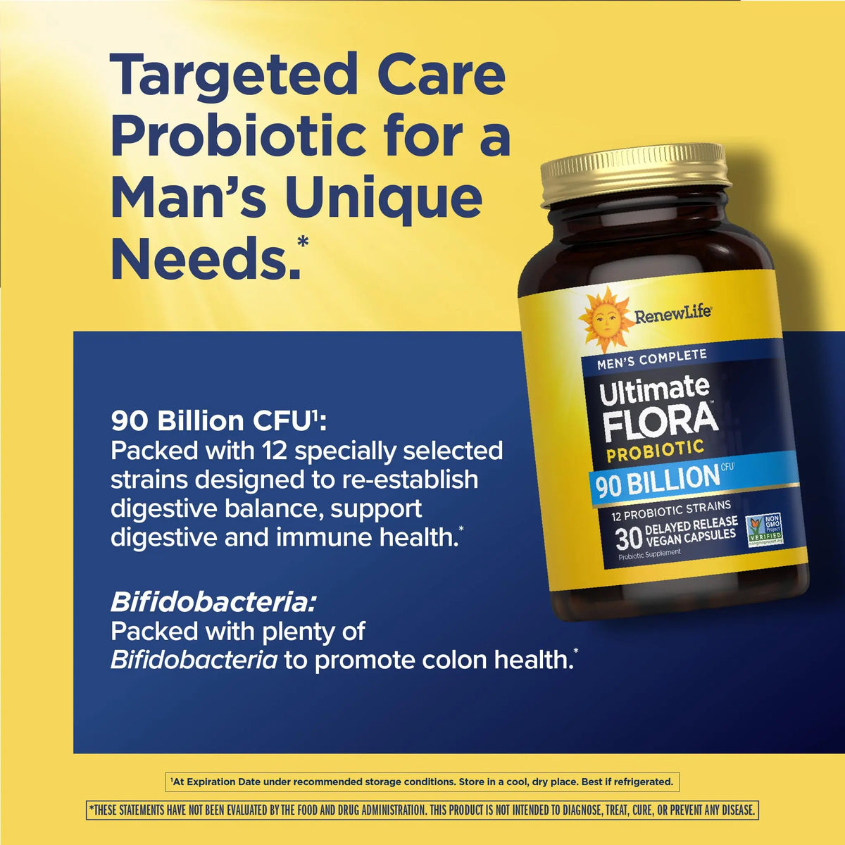 Renew Life Men's Care Probiotic Capsules, Supports Mens Digestive, Colon, Immune and Respiratory Health, L. Rhamnosus GG, Dairy, Soy and gluten-free, 90 Billion CFU, 30 Count Renew Life