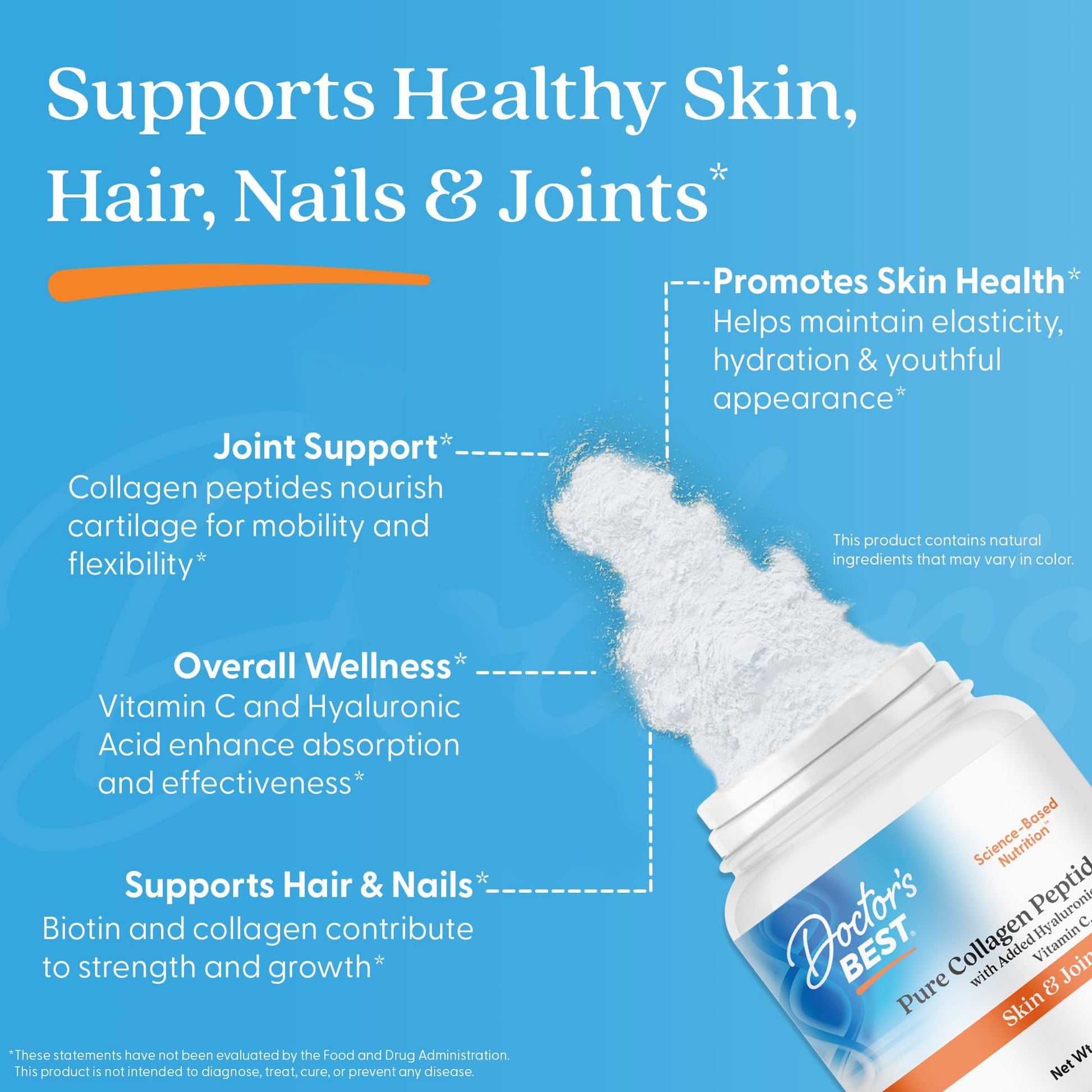 Doctor's BEST Pure Collagen Peptides w/Hyaluronic Acid - Collagen Powder Supplement for Women & Men, Unflavored, 18 g Protein & 90 mg Vitamin C per Serving, Supports Healthy Skin & Hair - 14.8 oz Doctor's BEST buy australia supplements