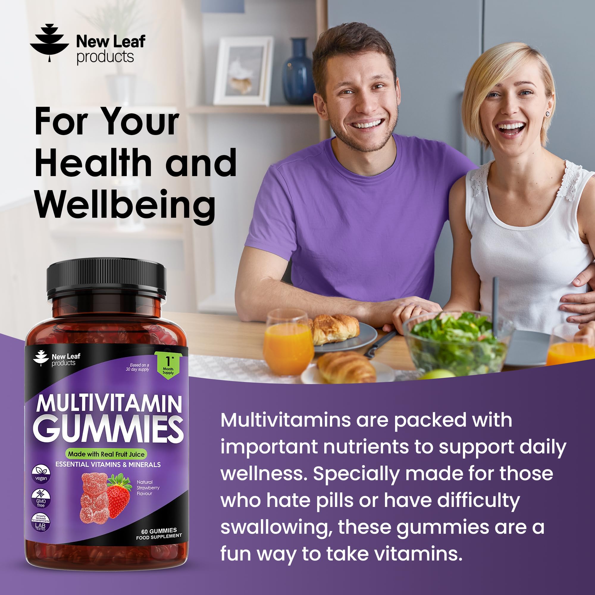 Multivitamin Gummies High Strength for Men Women - Vegetarian +14 Essential Vitamins NEW LEAF PRODUCTS buy australia supplements