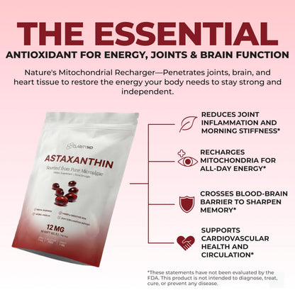 ClarityMD Astaxanthin 12mg Antioxidants Supplement – Natural Microalgae Source – Lipid-Based Softgel for Enhanced Absorption – Cognitive ClarityMD