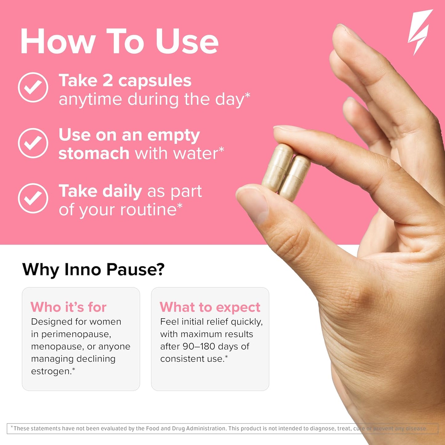Inno Pause - Menopause Supplements for Women with Black Cohosh, Dong Quai Root Extract & Ashwagandha - Menopause Support for Hot Flash Relief, Night Sweats Relief, Sleep & Mood Support (60 Capsules)