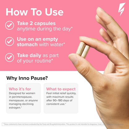 Inno Pause - Menopause Supplements for Women with Black Cohosh, Dong Quai Root Extract & Ashwagandha - Menopause Support for Hot Flash Relief, Night Sweats Relief, Sleep & Mood Support (60 Capsules)