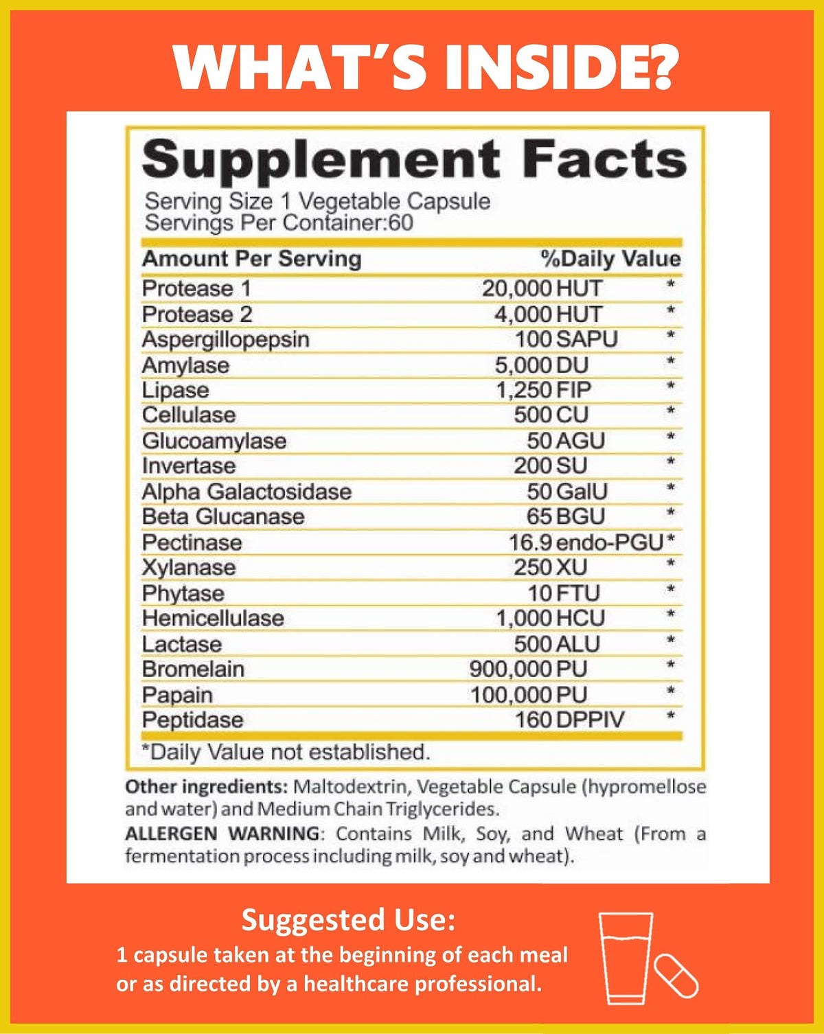 Potent Garden Digestive Enzymes -18 Plant Based Enzymes with amylase lipase bromelain Protease lactase & Other Enzymes - One Pre Meal Pill Supports Healthy Potent Garden